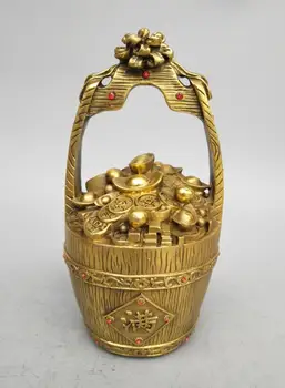 

China seiko carving Pure brass coin bucket form wealth statue