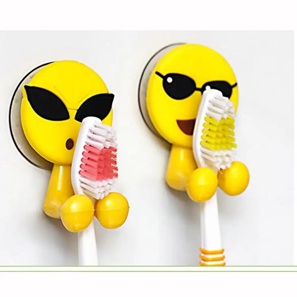 

1PC New Qualified Cute Bathroom Decor Expression Toothbrush Holder Double Sucker Cute Rack Hooks