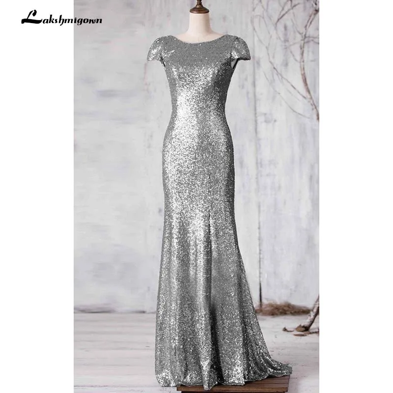 

Sequined Mother Of The Bride Dresses Sweep Train Cap-Sleeve Bateau-Neck Long Mother Of The Bride Dresses