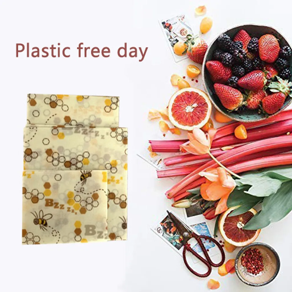 

3 Size Reusable Beeswax Food Wraps Assorted Eco Friendly Reusable Plastic Free Storage Cleanable Preservation Food Wraps 2019