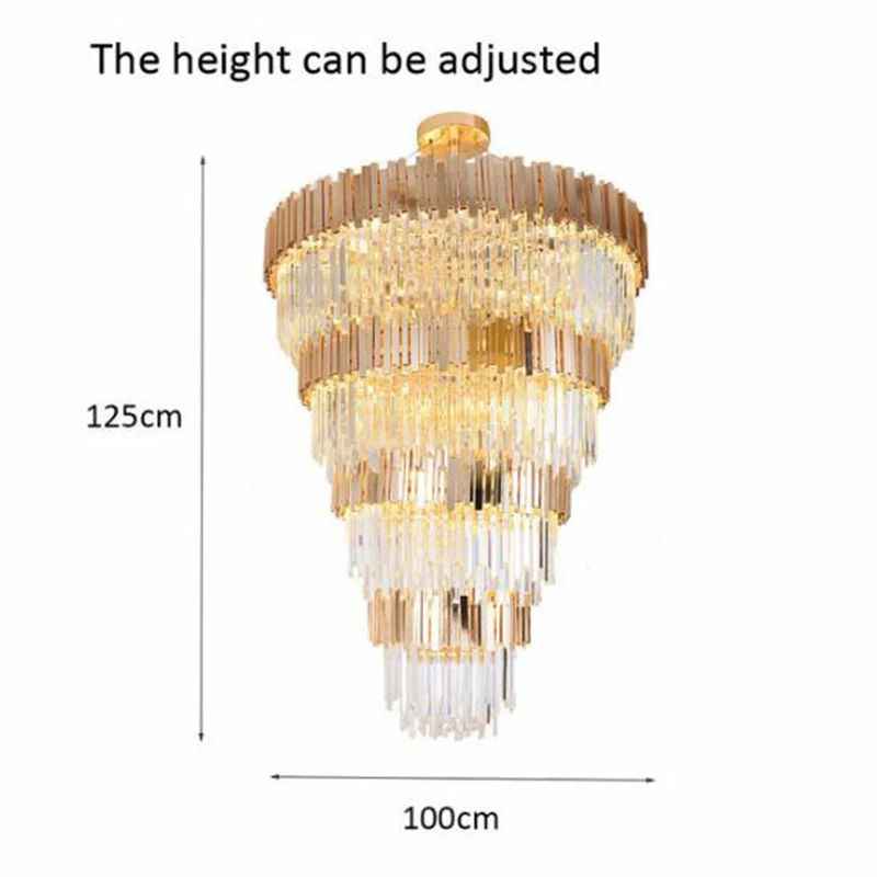 Современная роскошная Золотая люстра, подвесной хрустальный светильник, домашняя лампа KTV для ресторана отеля, декоративная лампа - Цвет абажура: Dia 100cm H125cm