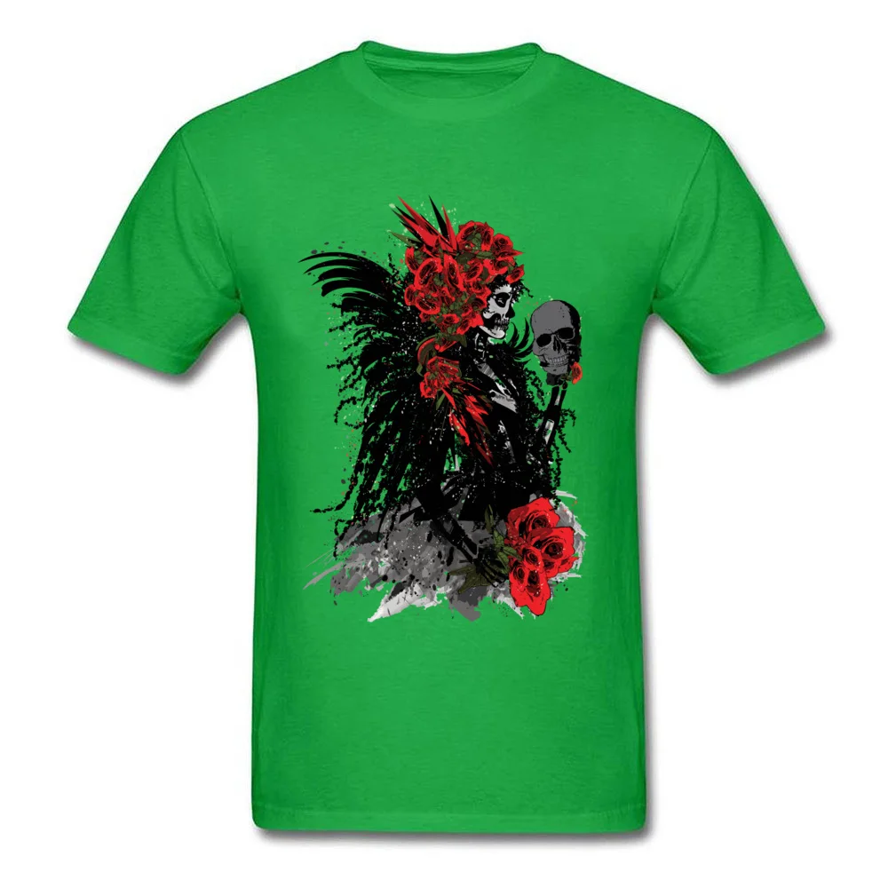 Design Plain Men's T-shirts Round Neck Short Sleeve Pure Cotton Tops T Shirt Crazy Tshirts Drop Shipping sugar skull woman with red roses green