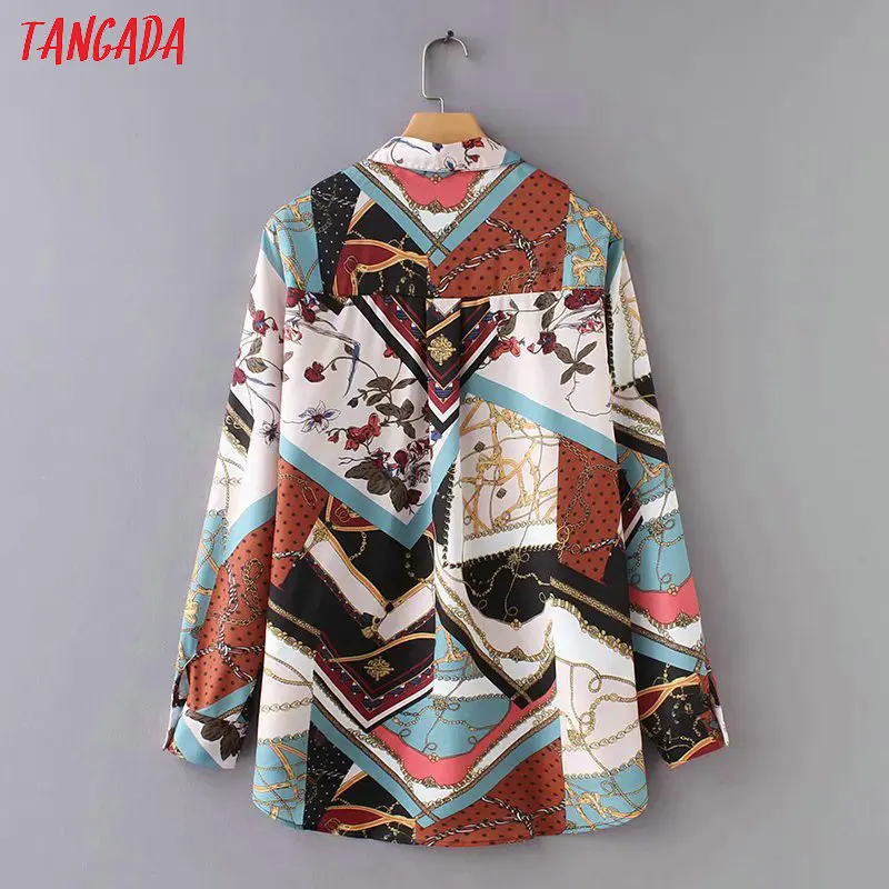 Tangada дизайнерская рубашка цветная рубашка разноцветная блузка блузка с принтом офисный стиль длинная блузка рубашка с принтомAZ104