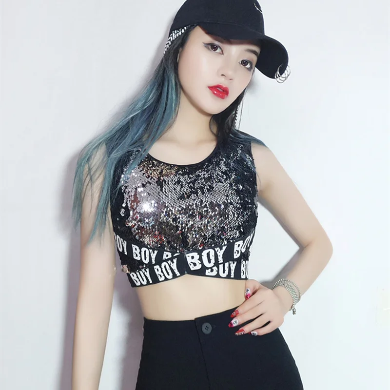 

2019Cheerleader Cost Glitter Women Rhinestone Party Tank Tops Summer Beach Crystal Bustier Crop Top Sexy Nightclub Sequin Camis
