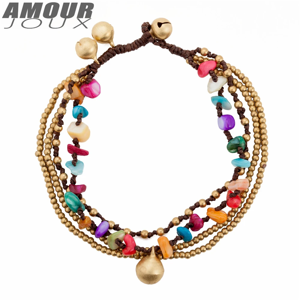 AMOURJOUX, tobilleras étnicas hechas a mano con piedras de colores y campana para mujer, pulsera tobillo, tobillera para mujer, joyería Pie femenino|anklets for women|leg ankletfoot jewelry - AliExpress