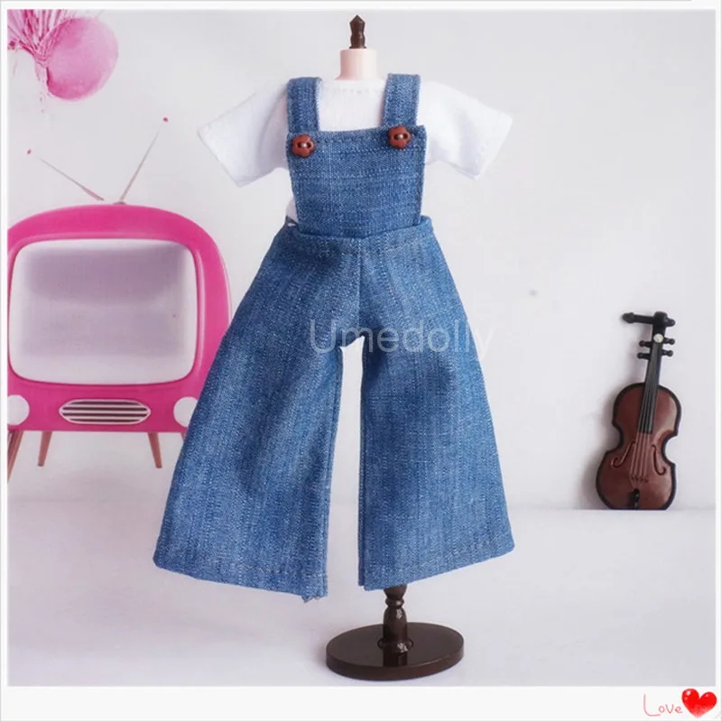 

Simple Style Wide Leg Strap Trousers Pants T-shirt for Blyth, Pullip, Licca, Azone 1/6 Doll Clothes Accessories