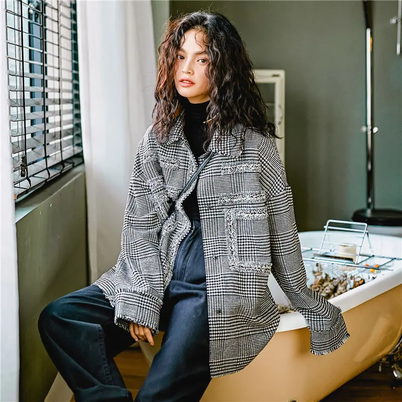 2019 Pleine Manteau Décontracté xitao Fsahion Corée Turn Grey Lyh3182 Femelle Plaid Poitrine Ample Unique Manches Printemps Nouveau down Veste Collar Sn8dwgq