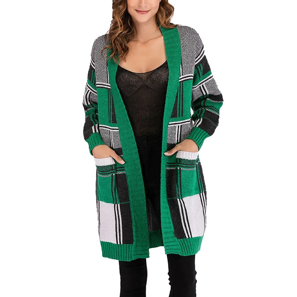 Feitong 2018 Fashion Women Long Sleeve Color Block Knit Sweater