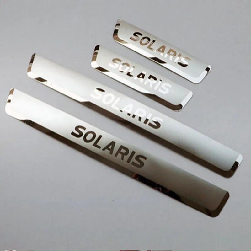 for Hyundai Solaris 2012-2016 Sedan Hatchback Stainless  Door Sill Strip Welcome Pedal Car Styling Stickers Accessories 4 Pcs