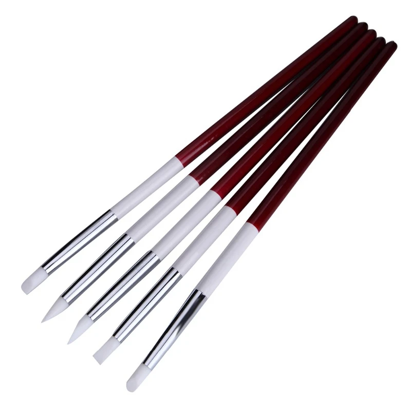 

Monja 5Pcs/Set Of Nail Art Acrylic Uv Gel Silicone Sculpture Engraving Embossed Styling Embellished Brush Manicure Tools