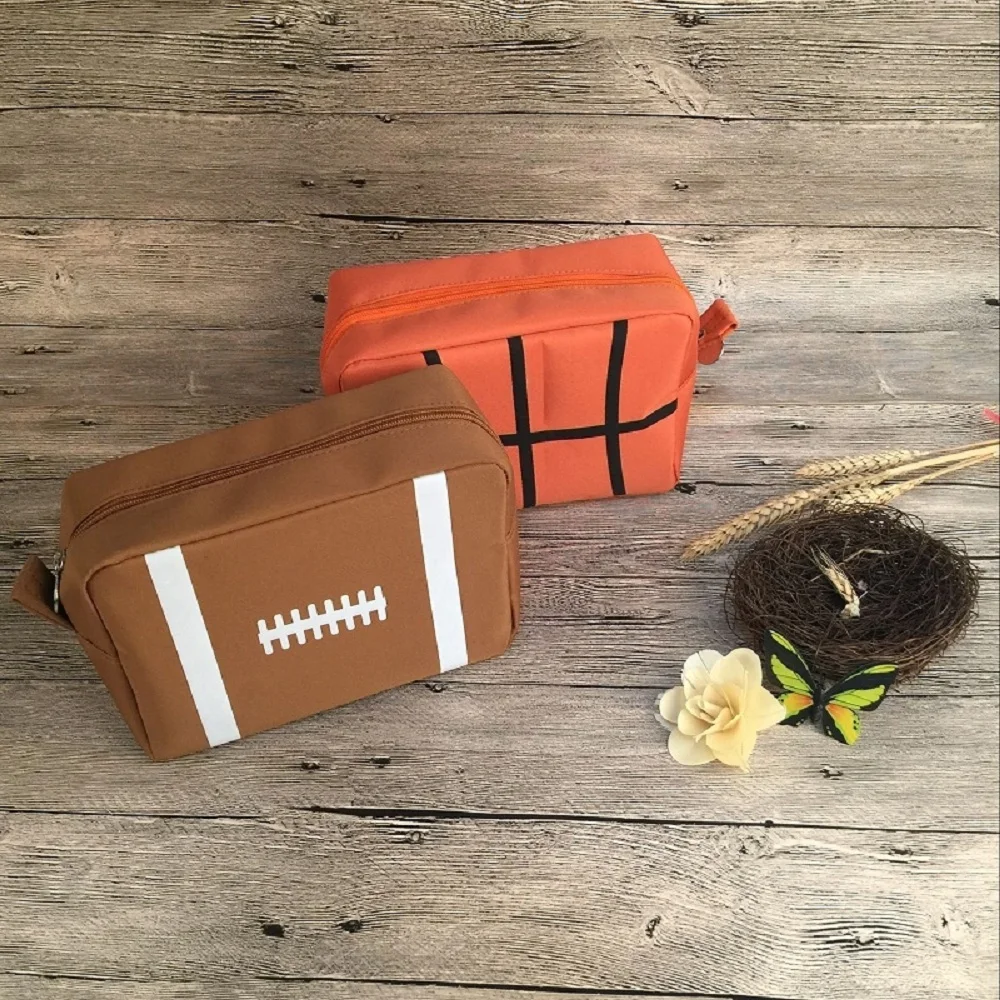

Sporty Season PolyCotton Basket Ball Cosmetic Case ,Wholesale Brown Ball Print Makeup With Zipper Closure --DOMIL1010850