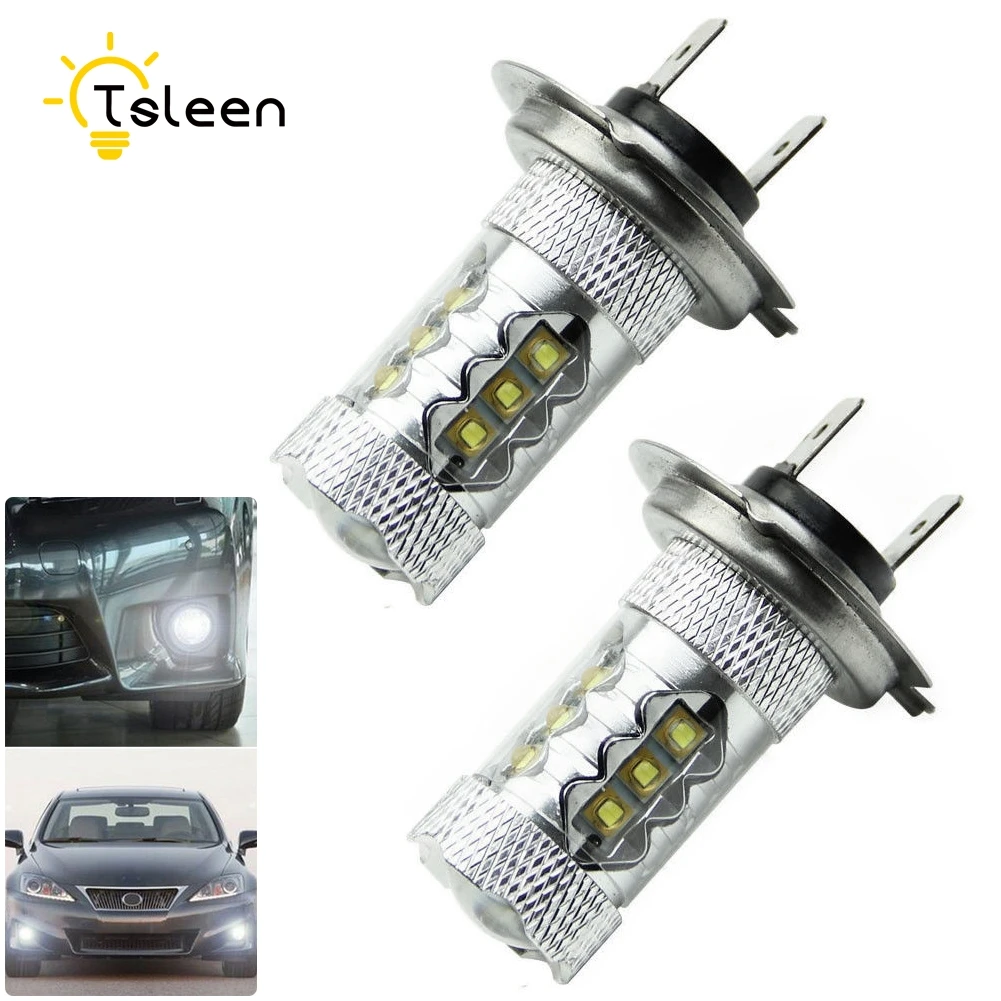 TSLEEN 2pairs H7 LED Bulbs Driving Light 16 Cree Chips Daytime Running