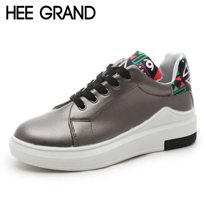 

HEE GRAND Silver Shoes Woman 2017 Platform Spring Loafers Comfortable Women Flats Shoes Casual Creepers 3 Colors XWD5342