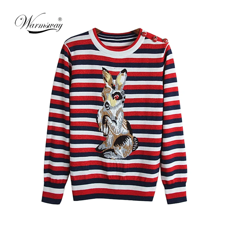 2018 Winter Runway Women Wool Blend Pullovers and Sweaters Luxury Rabbit Intarsia Ladies Knitted Jumper Lurex Top C-182
