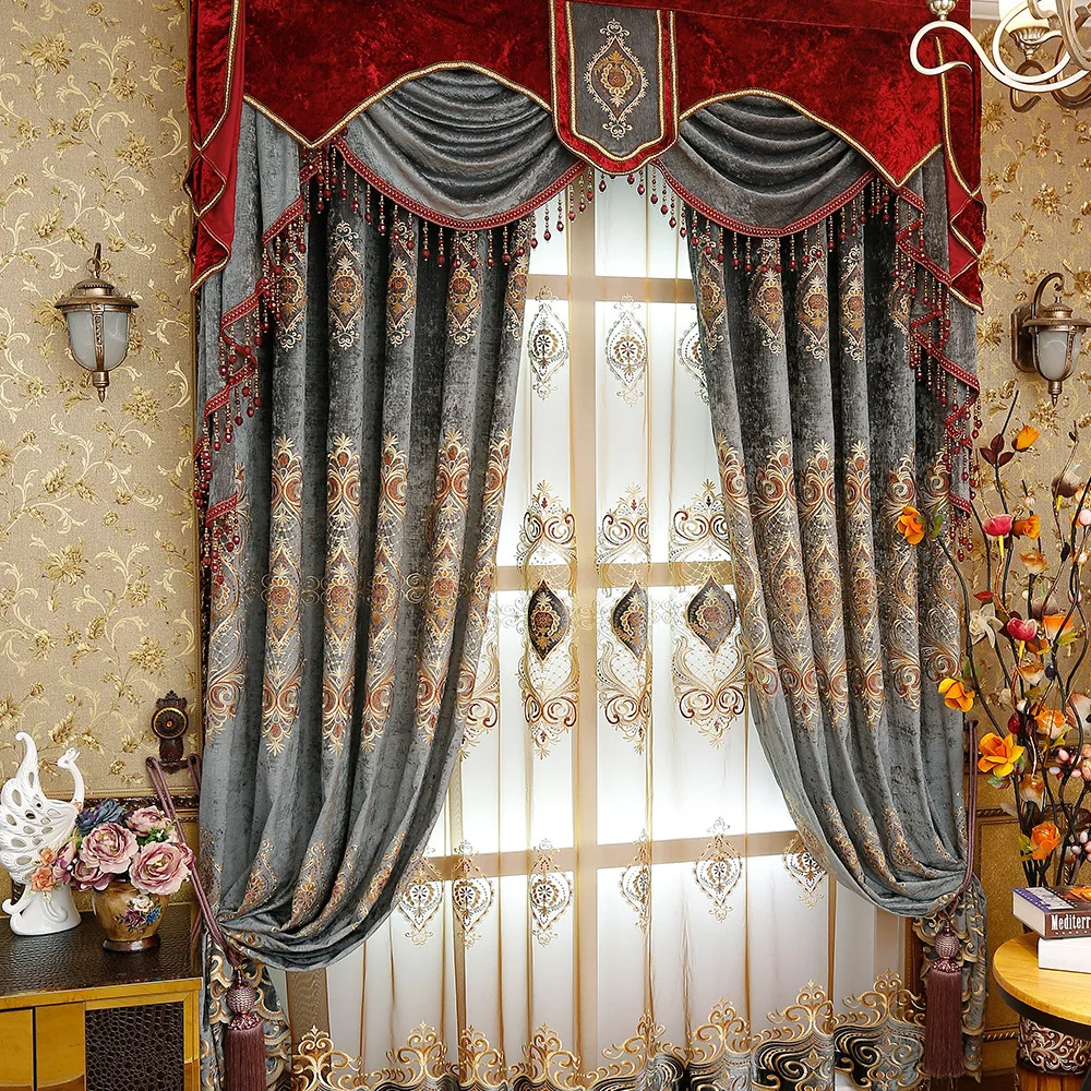

Home Custom Made Luxury Embroidered Valance Decoration Blackout Curtain For living Room Bedroom Window Treatment Drapes Tulle