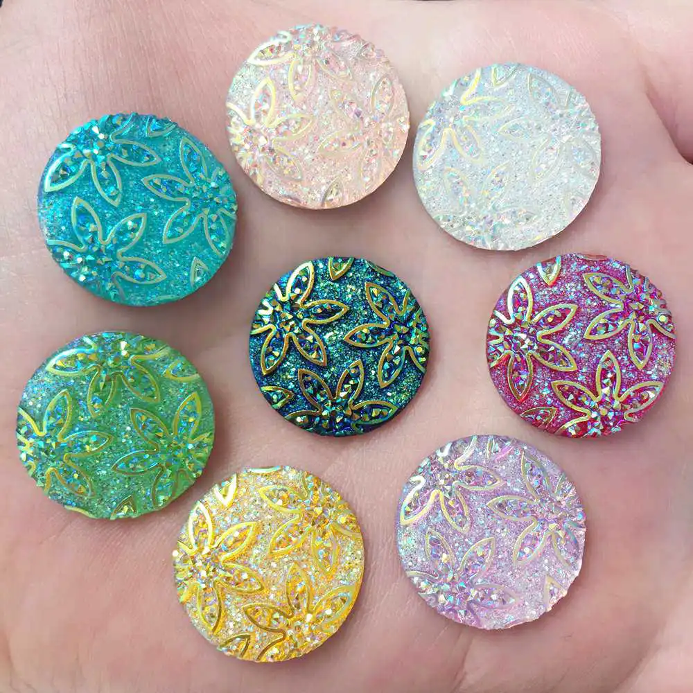 

New 20pcs shiny AB Resin 20mm Round Flower flatback rhinestone Ornaments DIY Wedding appliques craft SW30