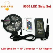 DC12V 5050 RGB LED Strips Set, 5m 300 LEDs Fleixble Light + RF Controller + 6A Adapter.