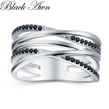 

Black Awn 2020 New Simple 925 Sterling Silver Fine Jewelry Engagement Black Spinel Round Engagement Ring for Women GG063