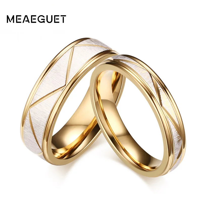 

1 Pair Gold Color Wedding Bands Rings For Lover Matte Finish Stainless Steel Women Men Jewelry