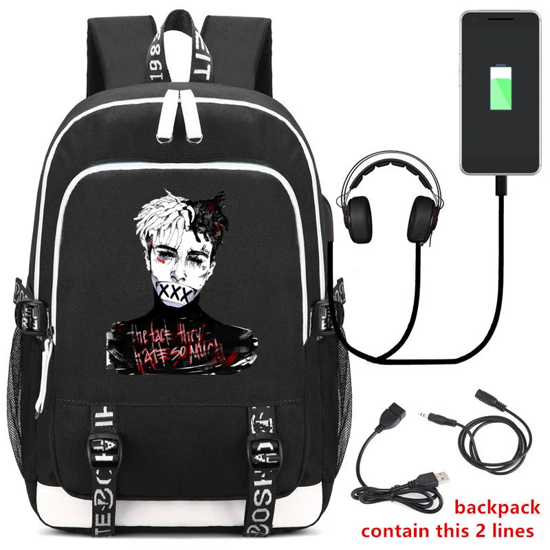 

XXXTentacion Backpack USB Charging School Bag Women Laptop Bagpack 2019 New Teenagers Canvas Men Shoulder Travel Bag