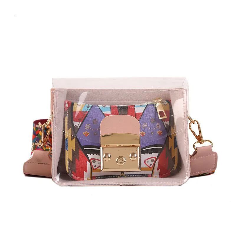 

Fashion Wide Shoulder Jelley Bags For Women Messenger Bag Transparent Shoulder Bag korean style women Crossbody Pack Tote#YU