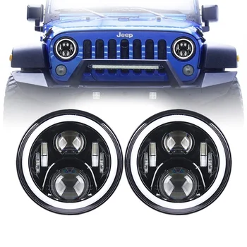 

7Inch LED Headlamps with Halo Ring Amber Turn Signal For lada niva 4x4 suzuki samurai 7" LED DRL Halo Headlights For VAZ 2101