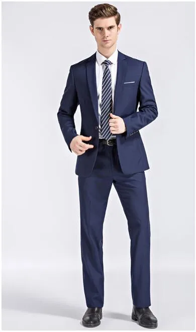 2018 High Quality Cheap Black Blue Groom Suit Tuxedos One Button Groomsmen Best Man Suits 2 Pieces (Jacket+Pants) Wedding Suit