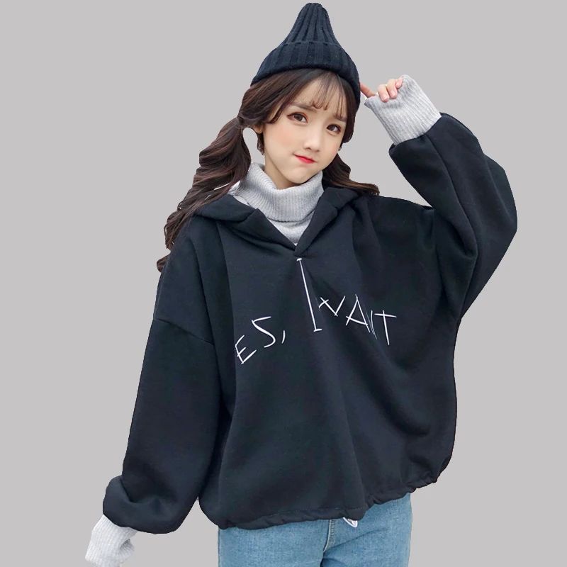 

Women 2 In 1 Hoodies Sweatshirts Choker Hooded Outerwear Clothing Feminina Loose Female Casual Stitching Coat Warm Ulzzang 2018