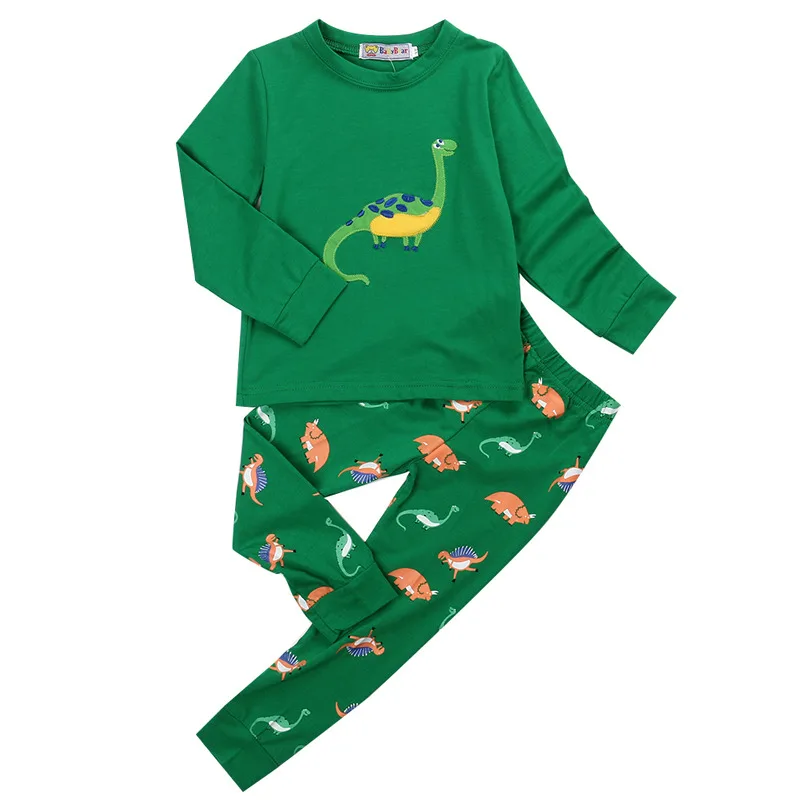 Для маленьких мальчиков и девочек одежда с динозаврами пижамный комплект, детское белье, ночное белье, домашняя одежда зеленый цвет От 2 до 7 лет