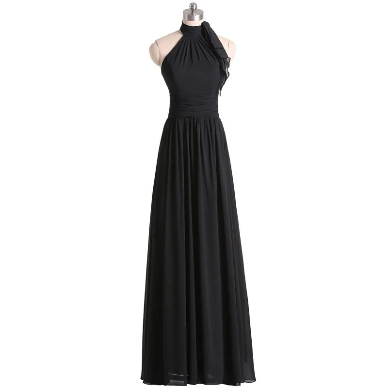 Chiffon Bridesmaid Dresses long 2017 Black Bridesmaid dresses high neck