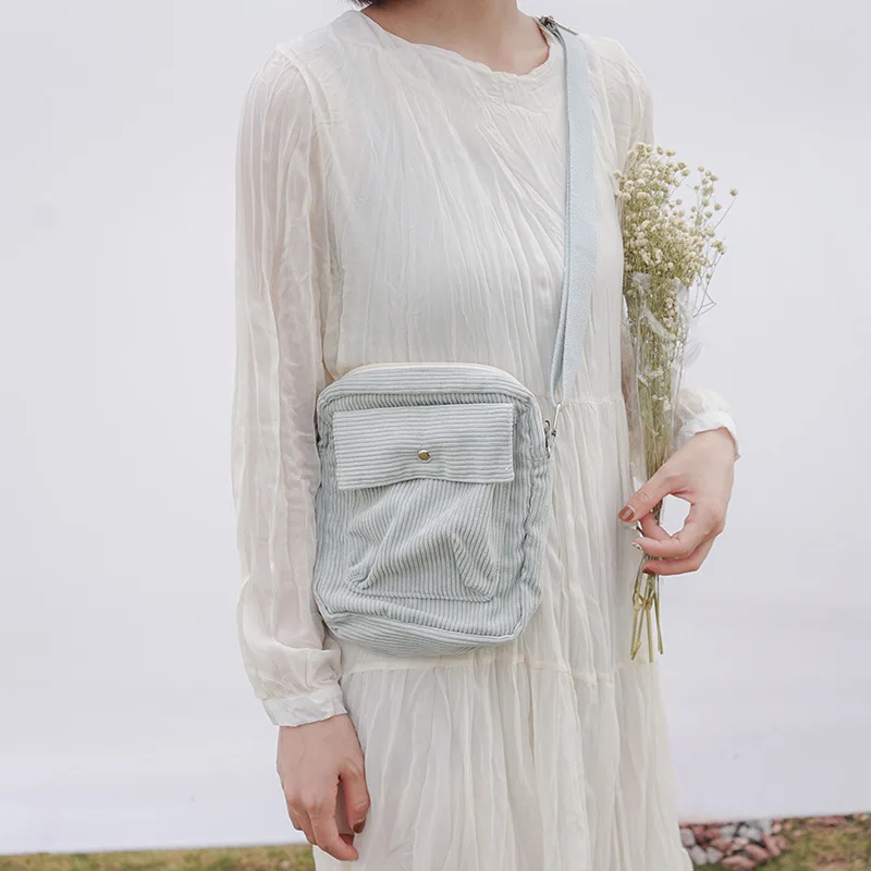 Зимняя модная женская сумка, вельветовый материал, мини-чехол для телефона, классическая женская сумка-мессенджер, одноцветная простая сумка для покупок - Цвет: Светло-зеленый