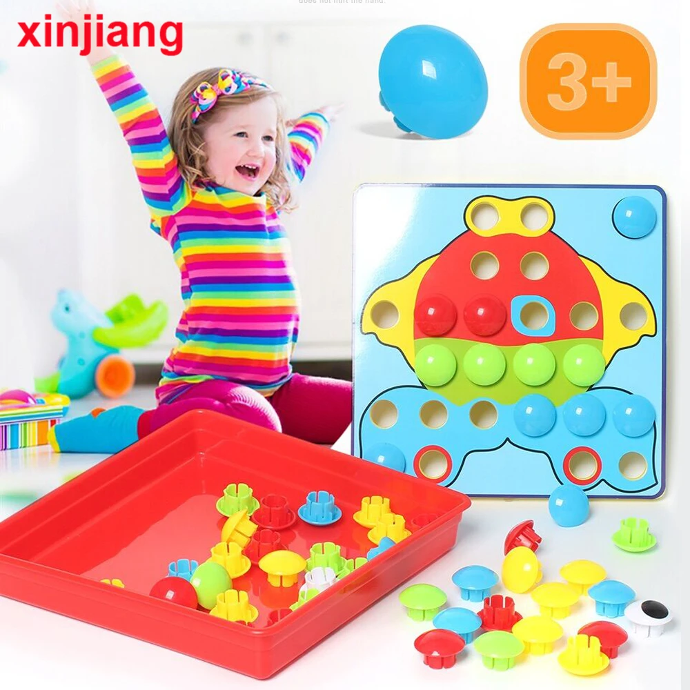 Kids Puzzle 3d Puzzle Toy Colorful Mosaic Composite Picture Buttons Nails Assembly Mushrooms Kit Baby Jigsaw Puzzle Toy Puzzles Aliexpress