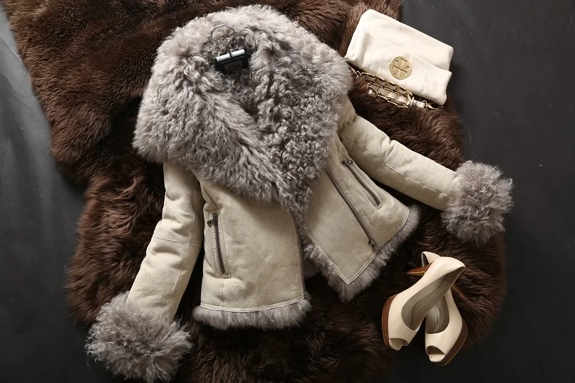 Роскошная теплая шуба из натуральной овчины, шуба из натурального меха ягненка, замшевая куртка, шуба из плотного меха для женщин, большие размеры 180423-1 - Цвет: gray