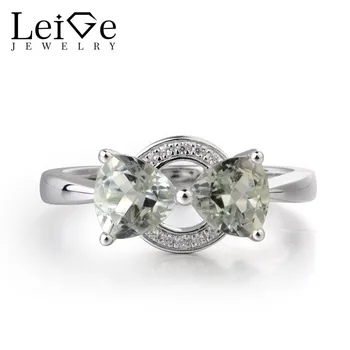 

Leige Jewelry Natural Green Amethyst Gemstone Trillion Cut Double Stones Party Rings For Woman 925 Sterling Silver