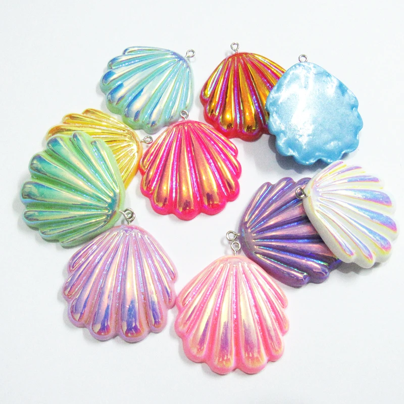 

Newest!! 41mm*40mm 50pcs/lot Mixed Color AB Plated Resin Shell Pendants For Chunky Summery Jewelry