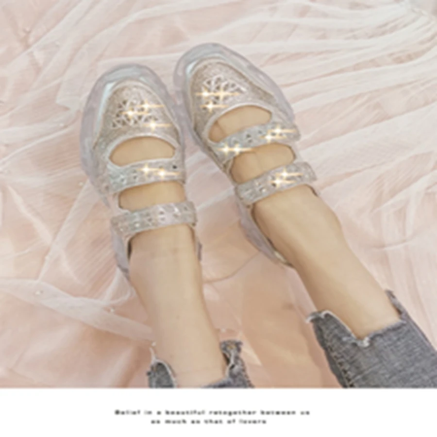 

2019 spring new wild rhinestone transparent platform shoes casual and comfortable platform women's sandals