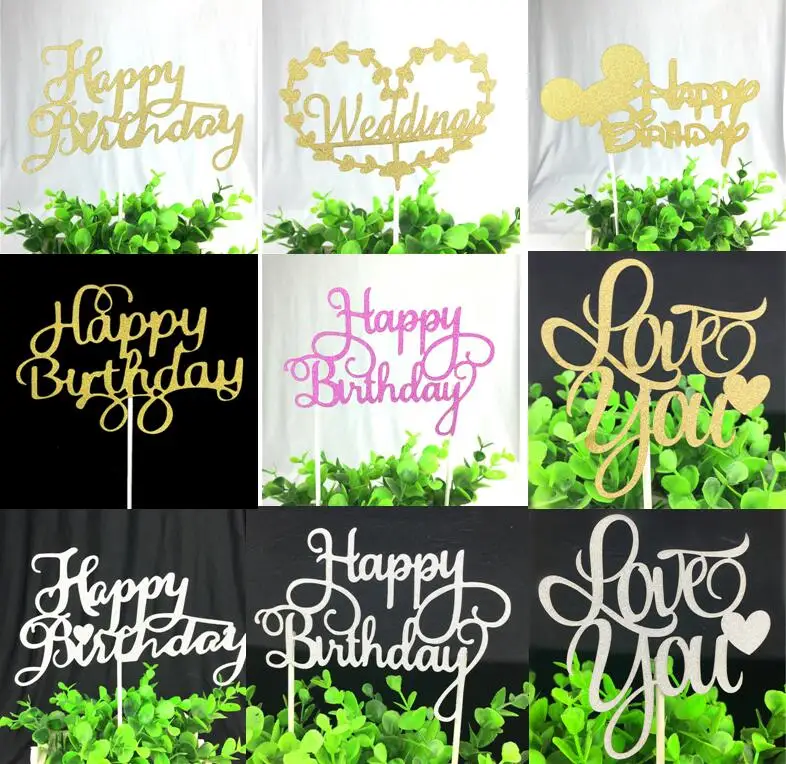 1pc Happy Birthday Cake Toppers Multi Colors Cake Flag Love Wedding Party Cake Decoration Supplies Hot Sale