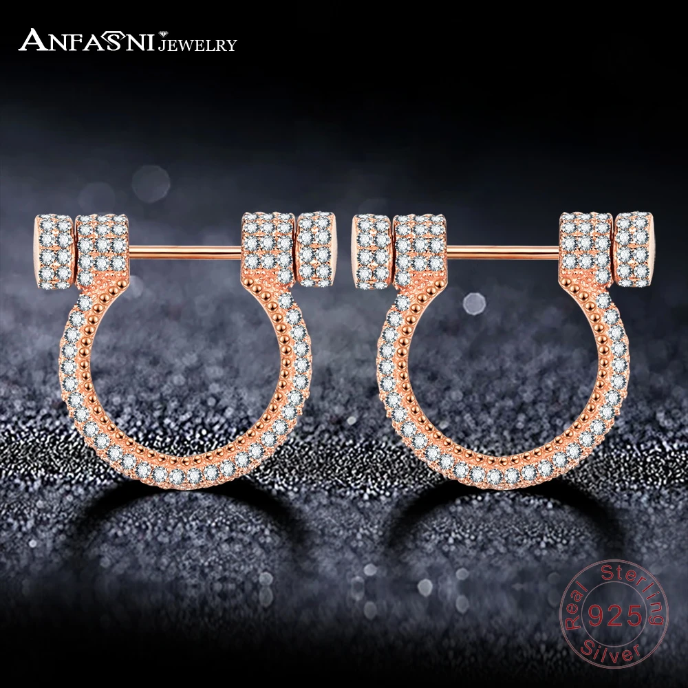 

ANFASNI Newest Romantic 925 Sterling Silver Horseshoe Earrings With AAA Clear CZ Stone For Women Sterling Silver Jewelry 0065