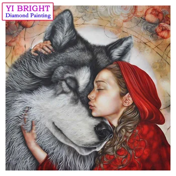 

5D Diy diamond painting cross stitch "Sleep Girl & Wolf" Full Round Diamond embroidery Needlework Rhinestone Mosaic Crafts 1018