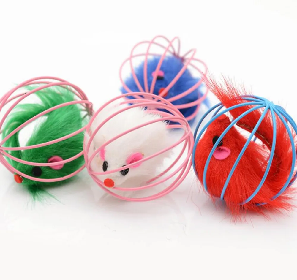 1 piece funny pet cat toy colorful mouse in cage cheap toys cat ball