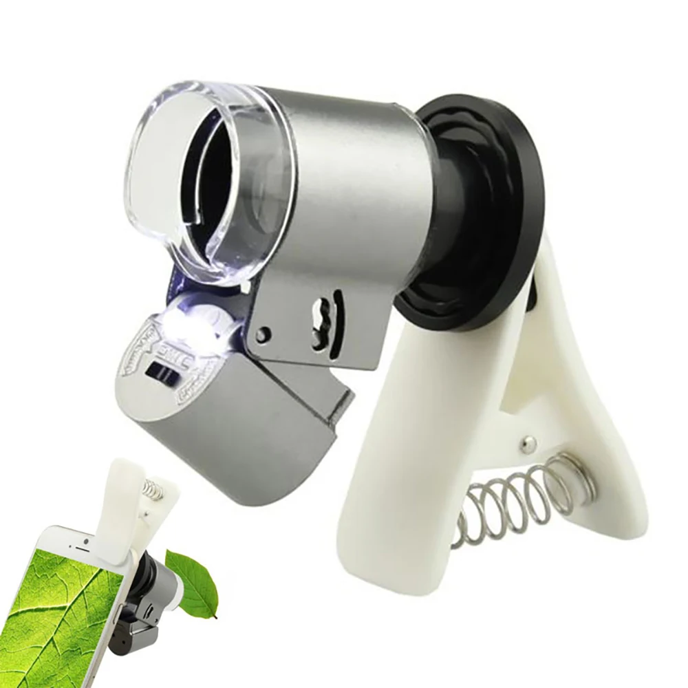 65x зум светодиодный клип-на тип оптическое увеличительное стекло объектив+ УФ детектор Лупа-микроскоп Ювелирные изделия Лупа для смартфонов