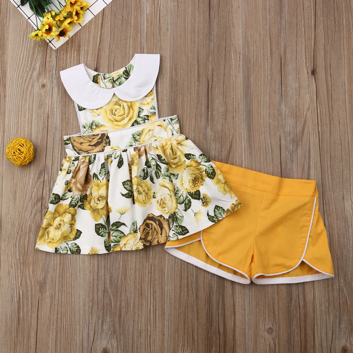 Casual Toddler Infant Baby Girls Sleeveless Floral Tops Short Pants Outfit Kids Summer Clothes Set