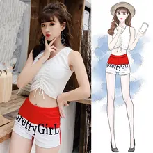 Стиль женский купальник из двух частей с буквенным принтом танкини Белый бикини купальный костюм Пляжная одежда для девочек Купальник без проволоки с подушечками