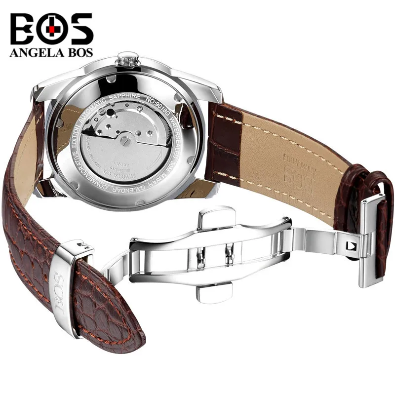 Relogio Masculino أنجيلا BOS الرجعية مايا الميكانيكية ووتش الرجال للماء مضيئة ساعة معصم العتيقة العسكرية ساعة Reloj هومبر
