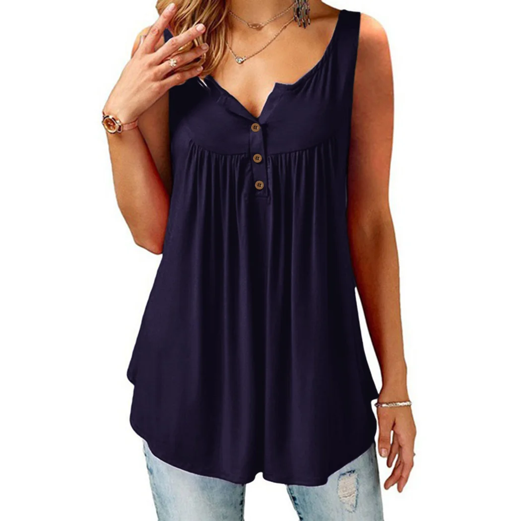 Wine Femmes Mode red Lâche Été Plus cadetblue Solide cou Manches De Blouses Bouton V Blusas Plis Sans Black Couleur Dames Débardeurs Chemises Taille Bureau xqYqOAwg