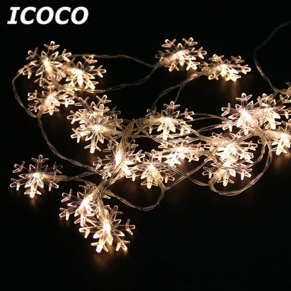 ICOCO 6.89ft 2.1m 20 LED Snowflake Fairy String Light Battery Operated Night for Xmas Wedding Patio Garland Party Decor | Лампы и