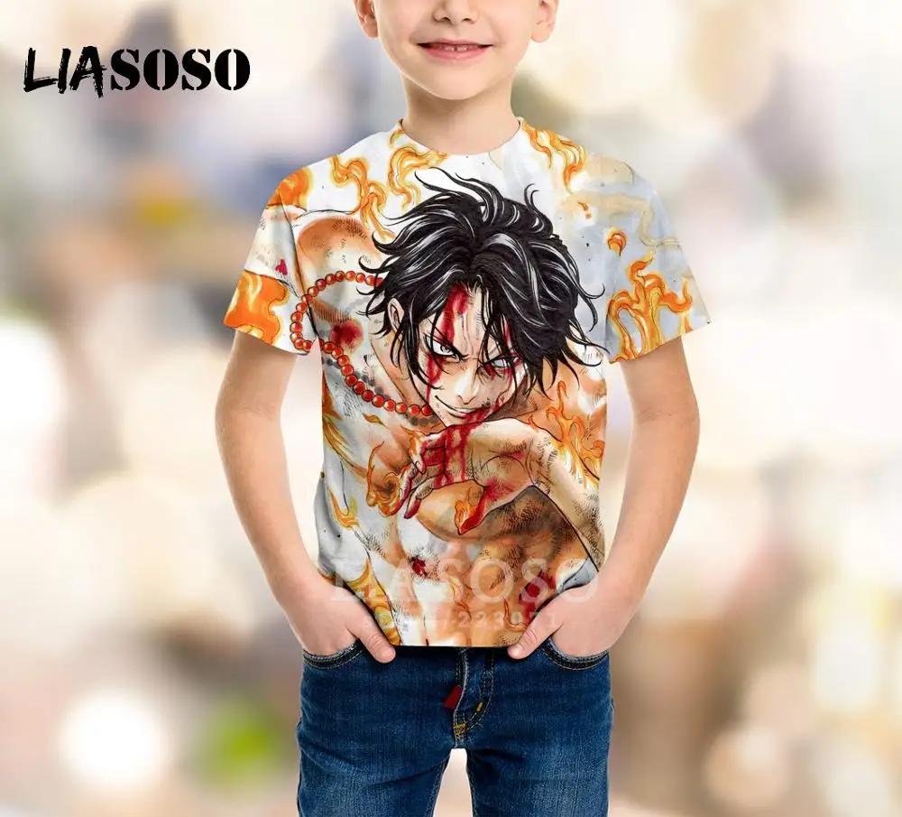 

LIASOSO New Children Sweatshirt 3D Print Anime One Piece Portgas D Ace T Shirt Boy Girl Short Sleeve Kids Top Baby Pullover A234