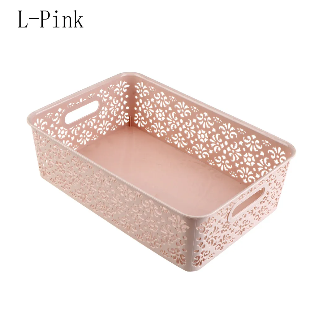 Полые пластиковые корзины для хранения офисных настольных косметики дистанционного хранения Коробка для макияжа инструменты Органайзер сумка для ванной держатель - Цвет: L  pink