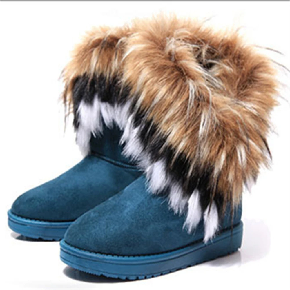 Women Snow Boots Plus Size Faux Fur Winter Ankle Boots Sewing Flats Female Comfort Footwear Platform Shoes Black Women Shoes - Color: Green