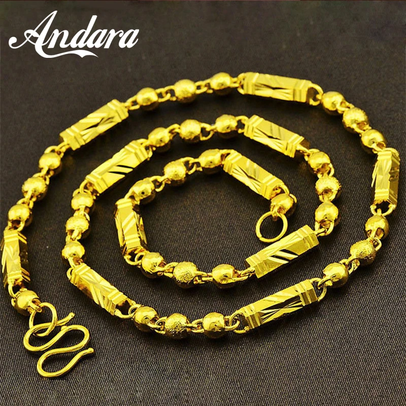 24K Gold Men Necklaces Top Quality 6mm/7mm Width 55/60cm Gold Color No